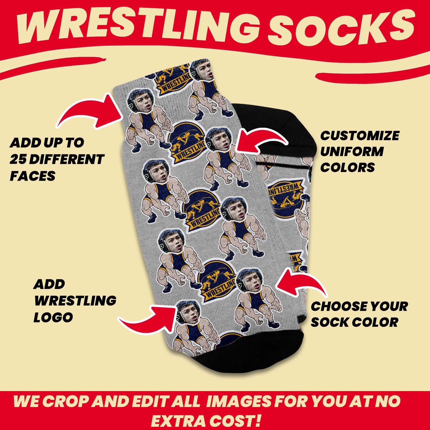 wrestling gifts, wrestler gift socks with faces customized
