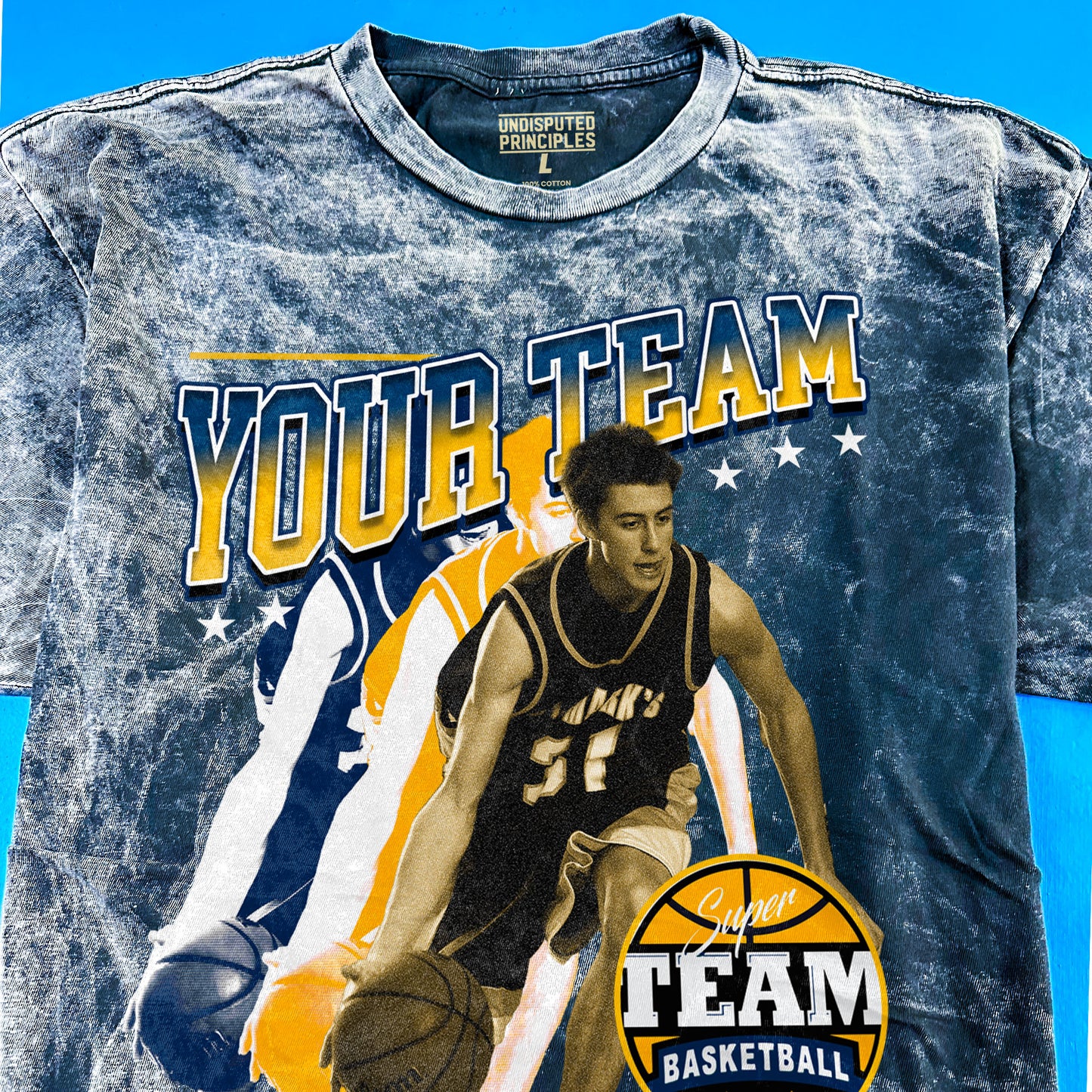 personalized vintage bootleg sports t-shirt print close-up