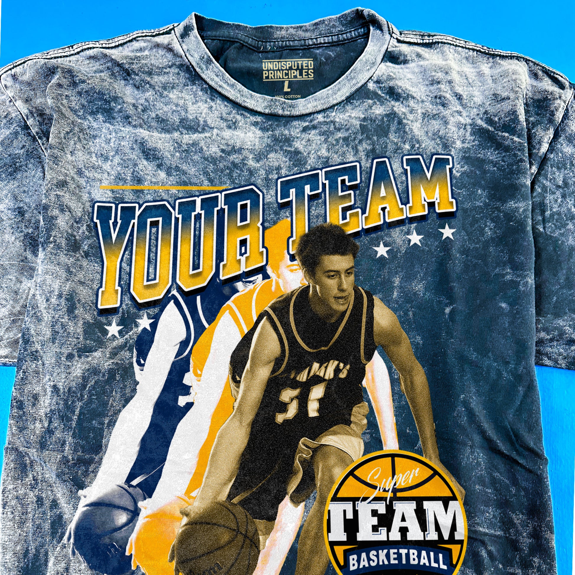 personalized vintage bootleg sports t-shirt print close-up