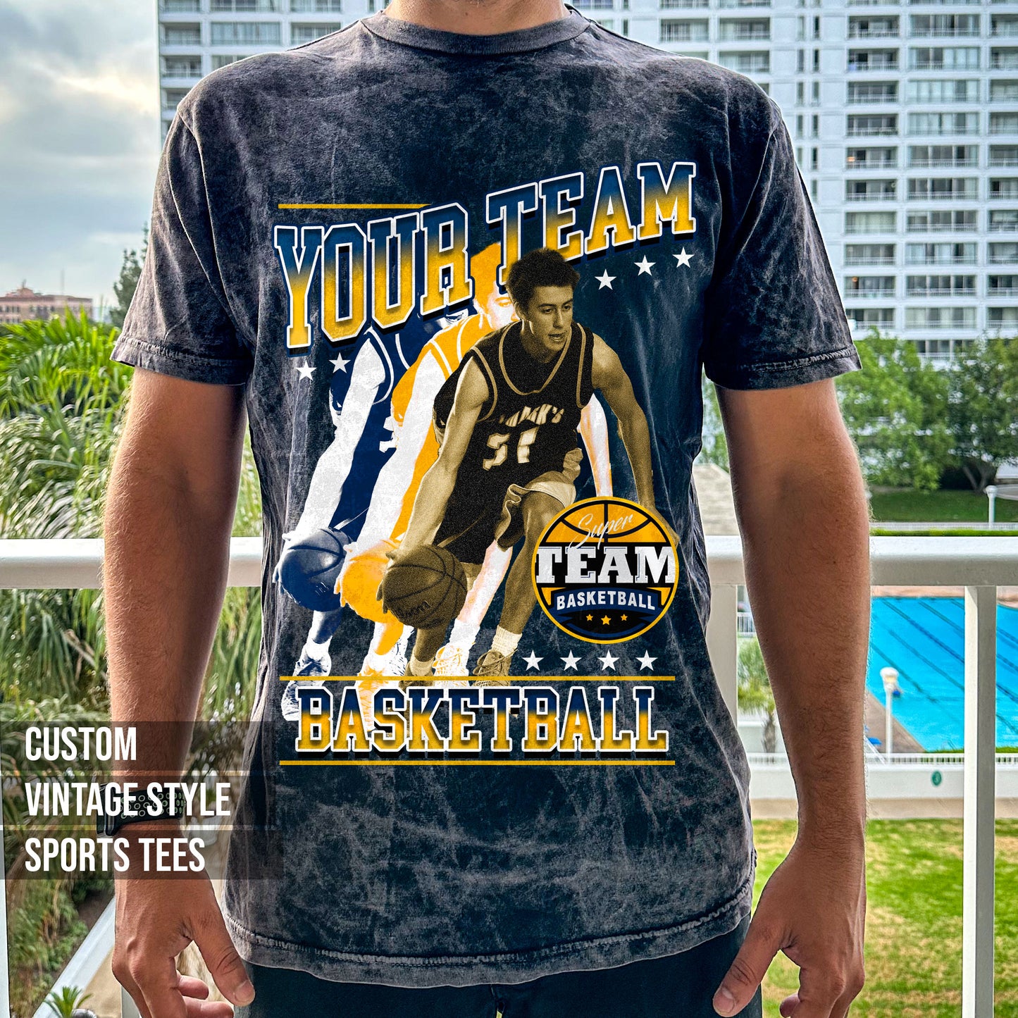 personalized vintage bootleg sports t-shirt team gift on male model