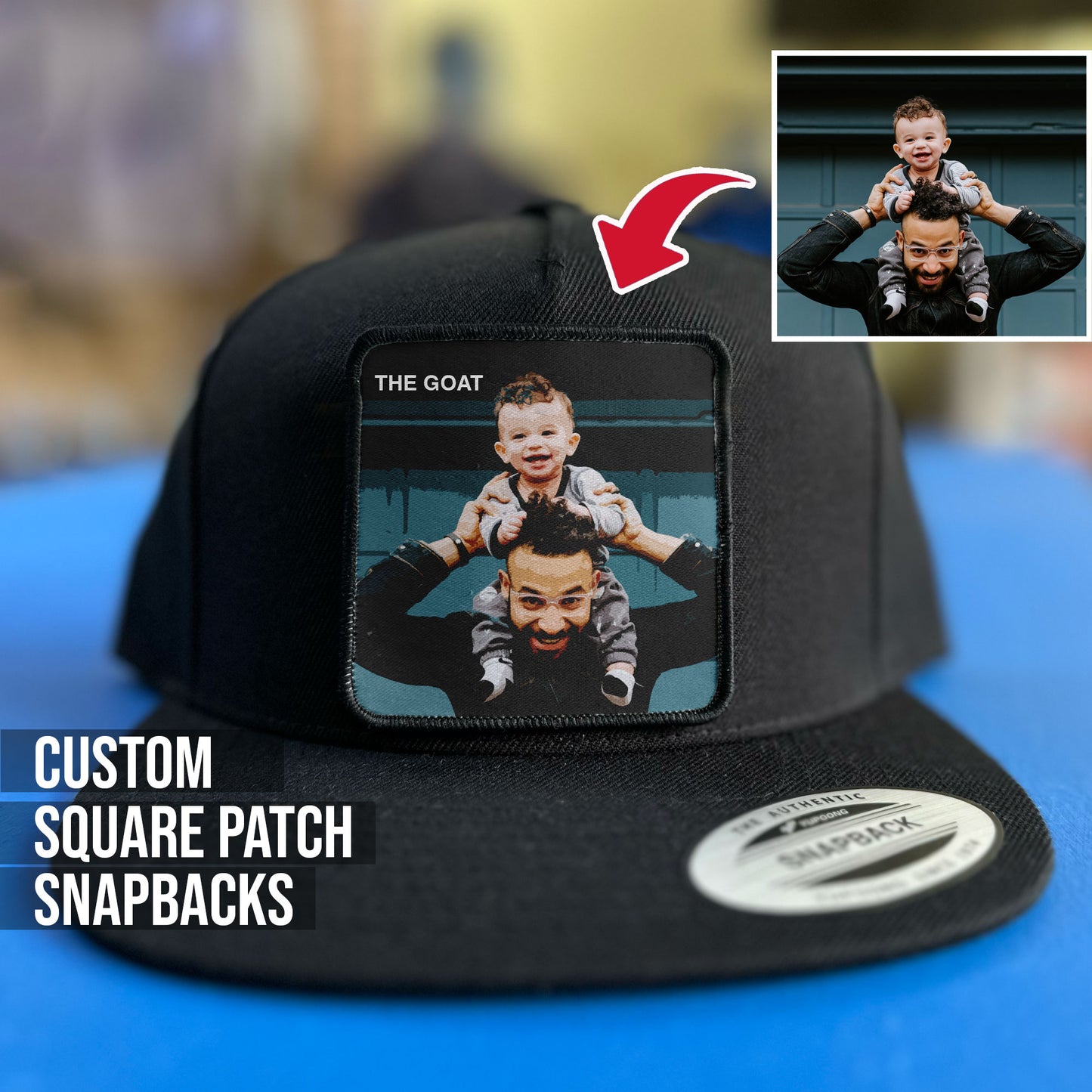 personalized hat with custom patch design in black