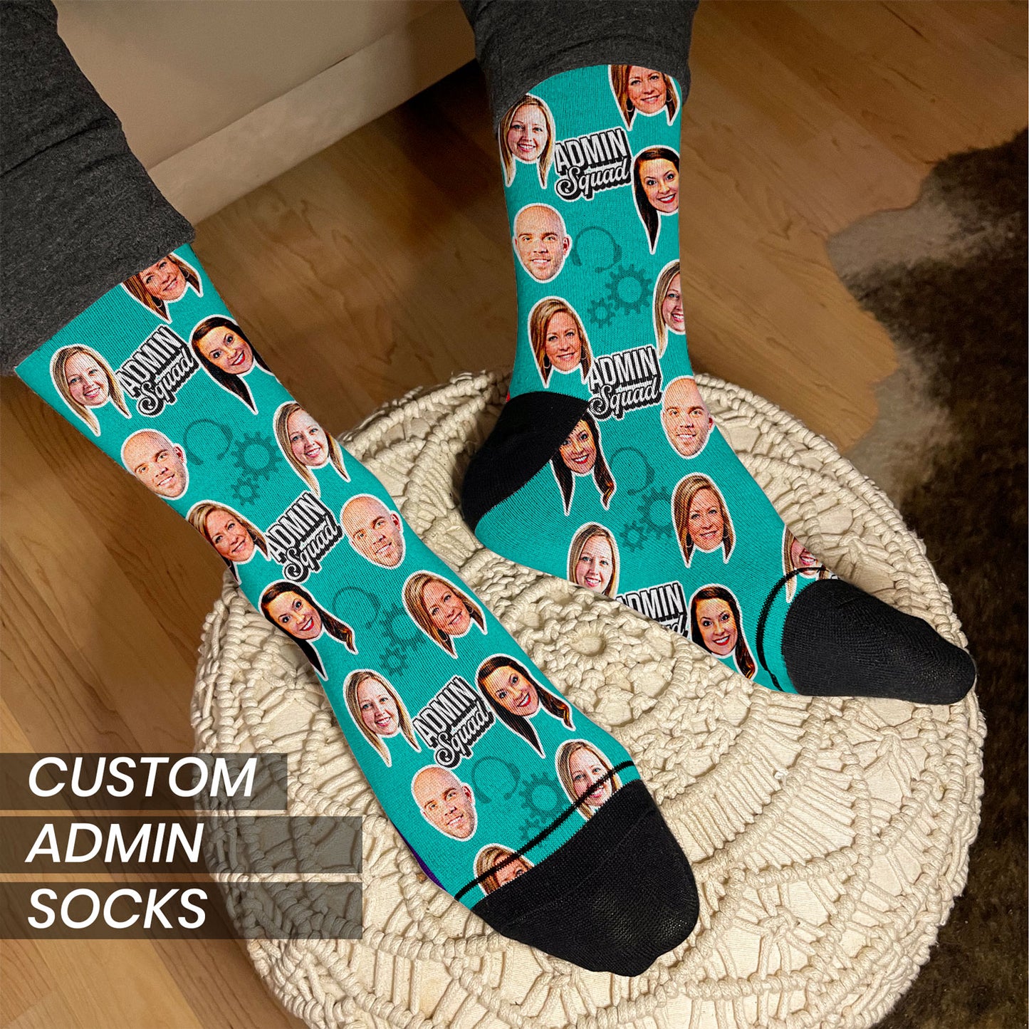 admin assistant gifts personalized socks with faces on man's feet
