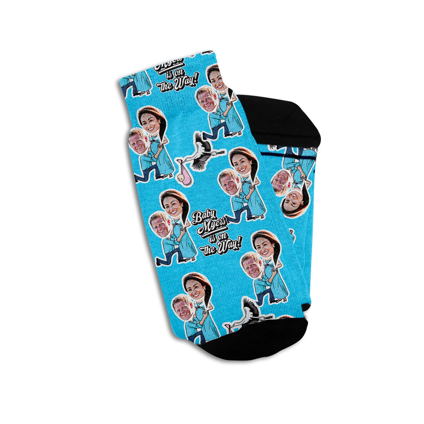 baby shower gifts personalized socks with faces of new parents on cartoon bodies