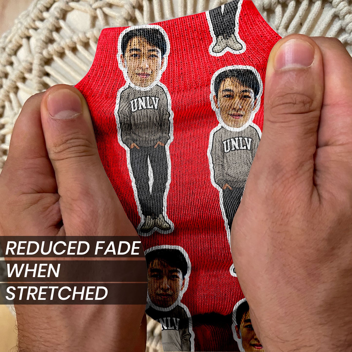 personalized going away to college gift socks stretched to show quality and print vibrancy