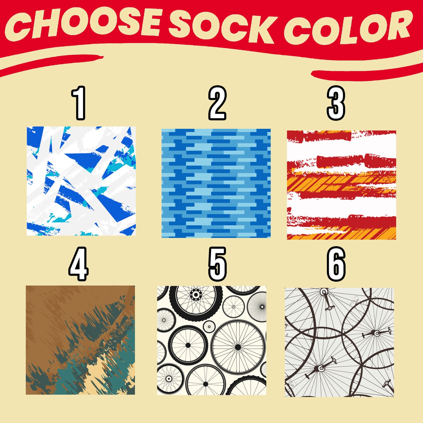 gifts for cyclist and bicycle lovers sock backgrounds to choose from