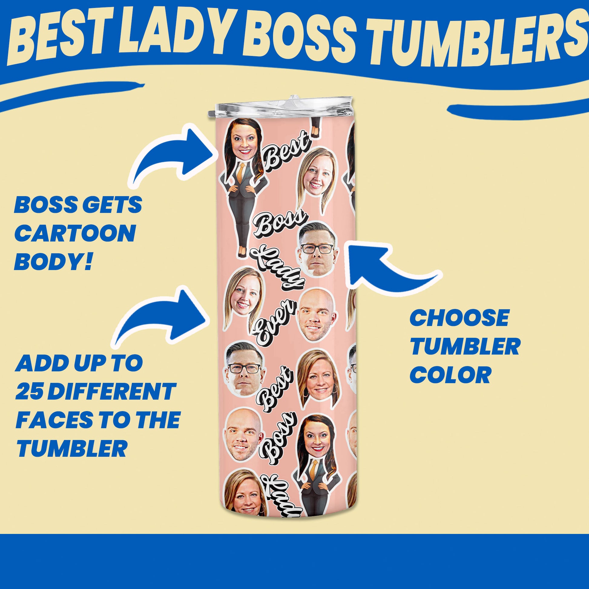 boss lady woman gift tumblers customized with faces