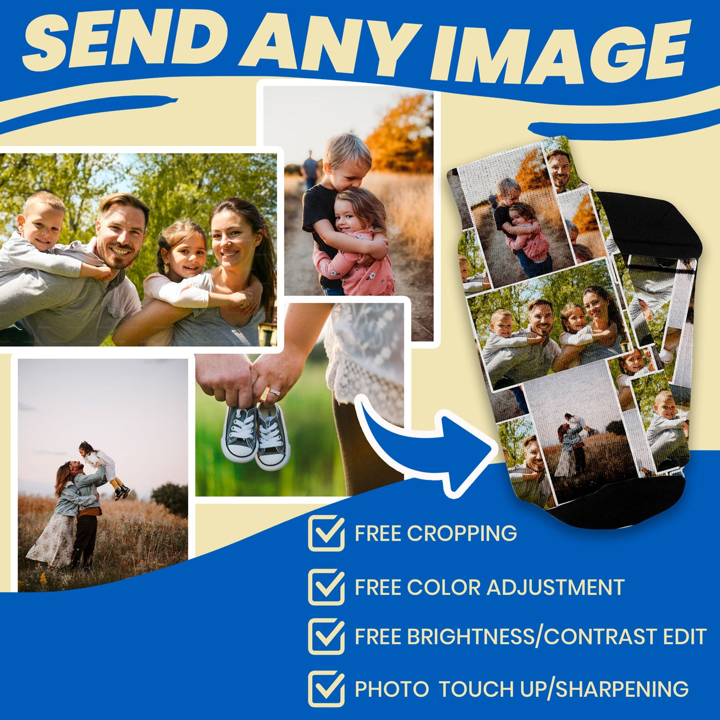 personalized photo collage gift socks with text photo submitting instructions