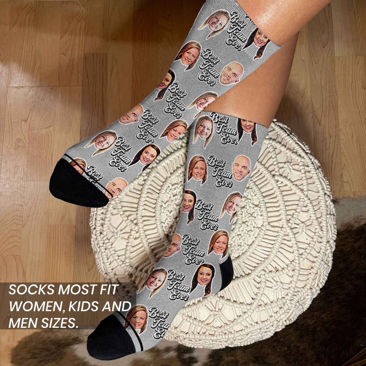 team building personalized gifts socks with faces on woman's feet