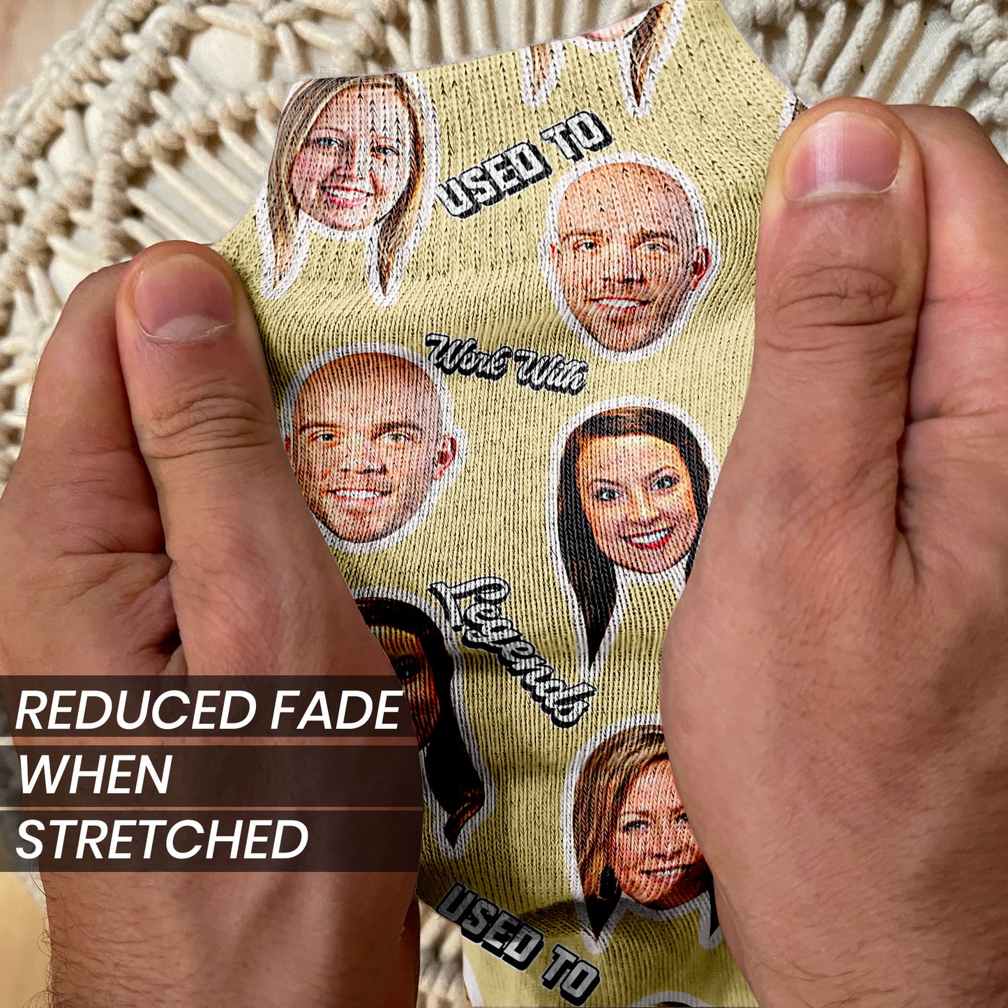boss leaving gift socks with faces on bege