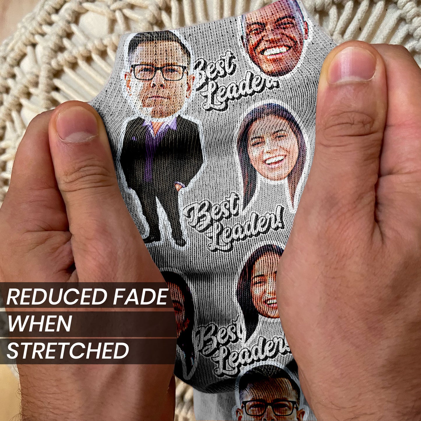 personalized best leader boss socks with boss and faces of coworkers