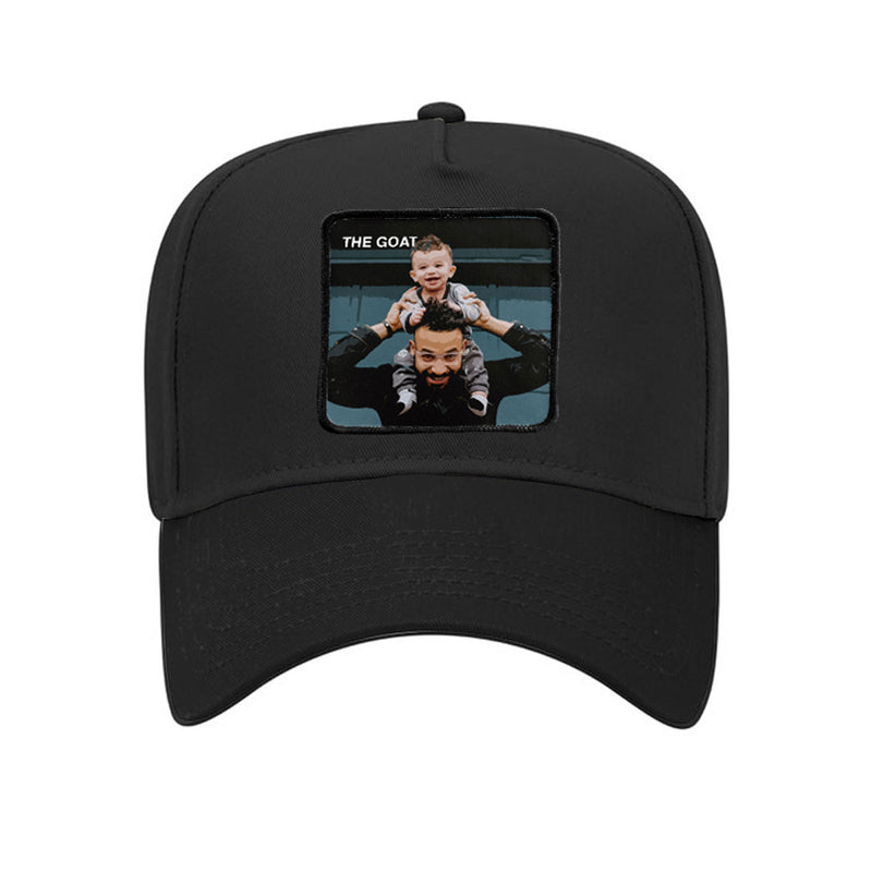 personalized hat with custom patch design in black