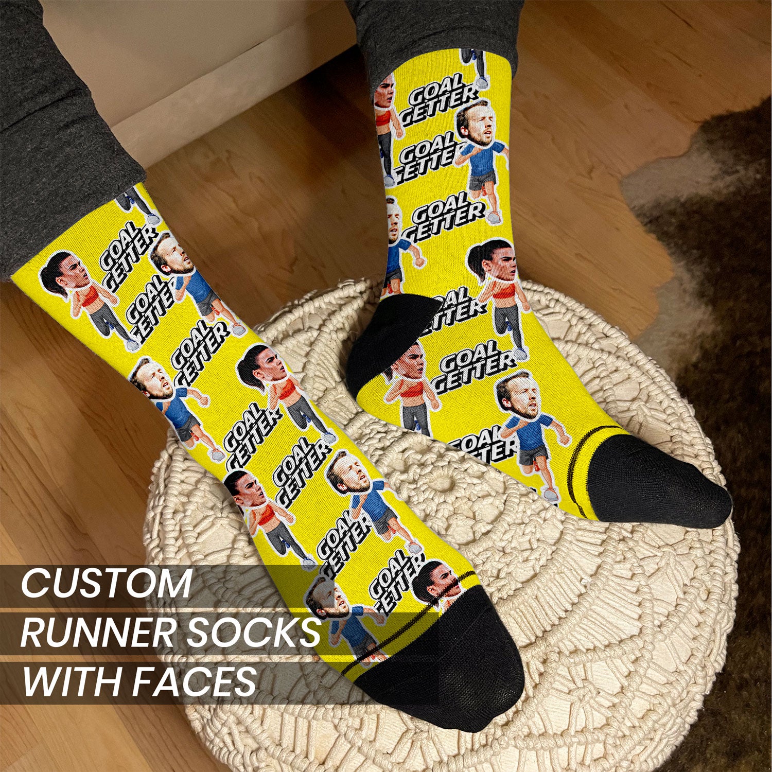 personalized runner gifts socks with faces on man's feet