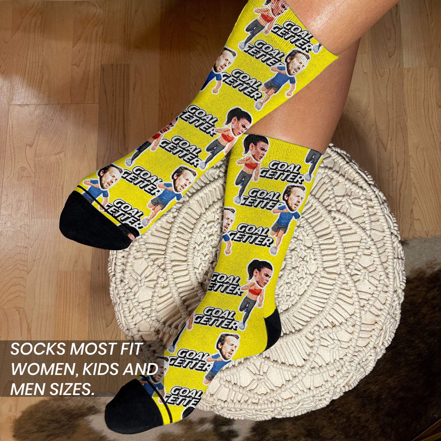 personalized runner gifts socks with faces on woman&#39;s feet
