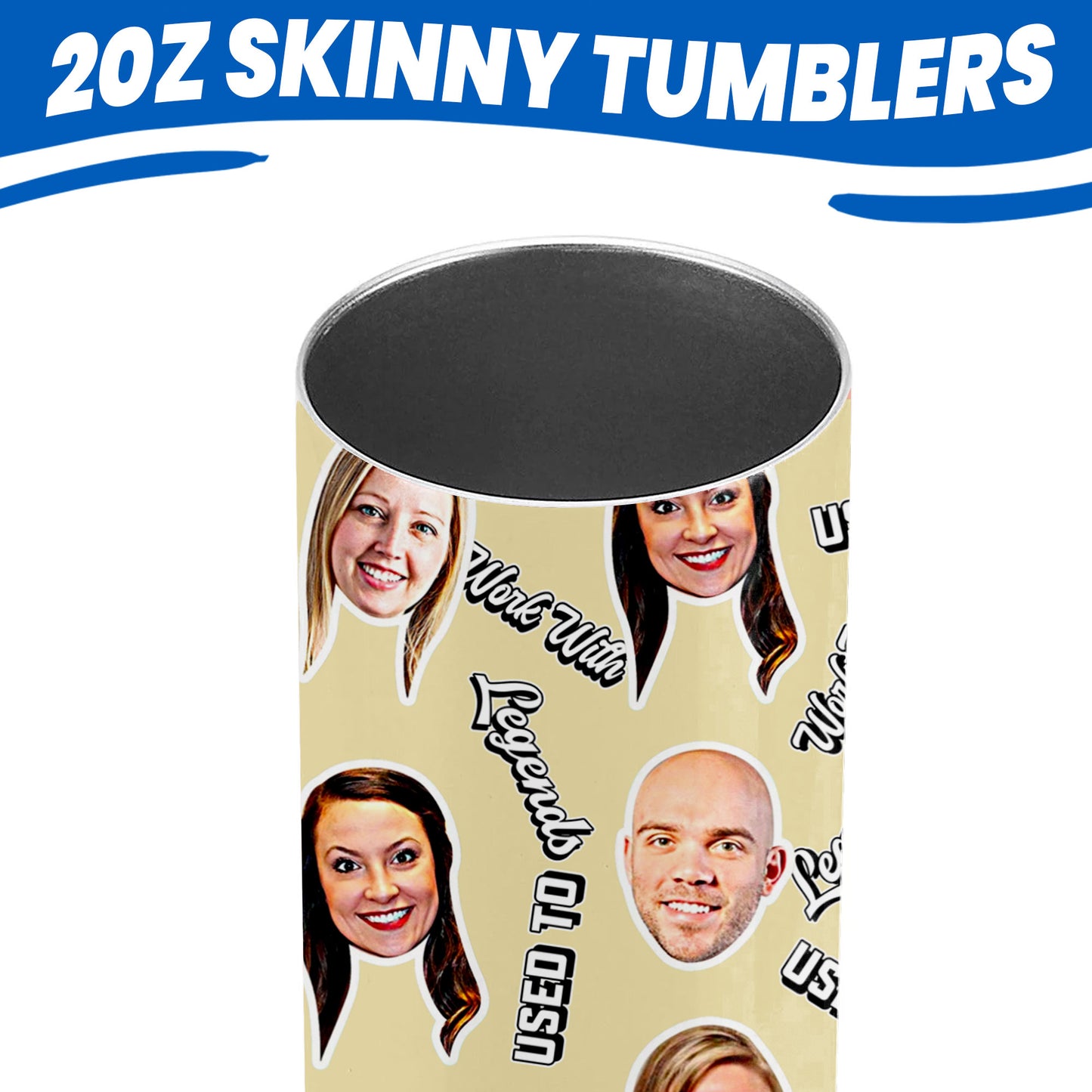personalized gift for coworker leaving with multiple faces on tumbler. Inside of the tumbler view