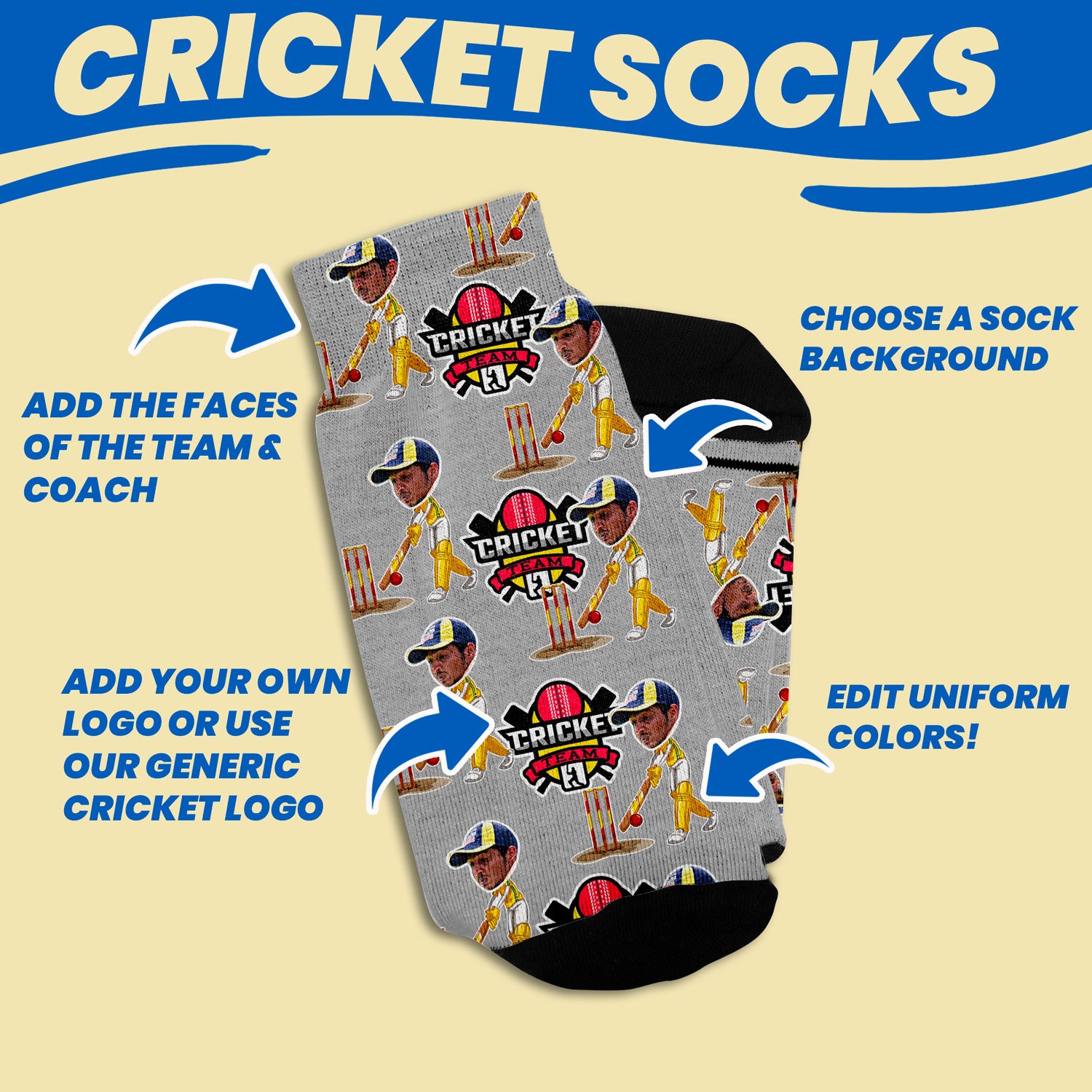 personalized cricket gift socks for team and coach design  features