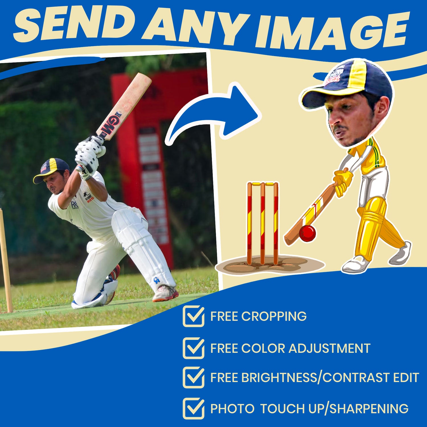 personalized cricket gift socks for team and coach instructions on how to send any photo to be decorated as cricket players
