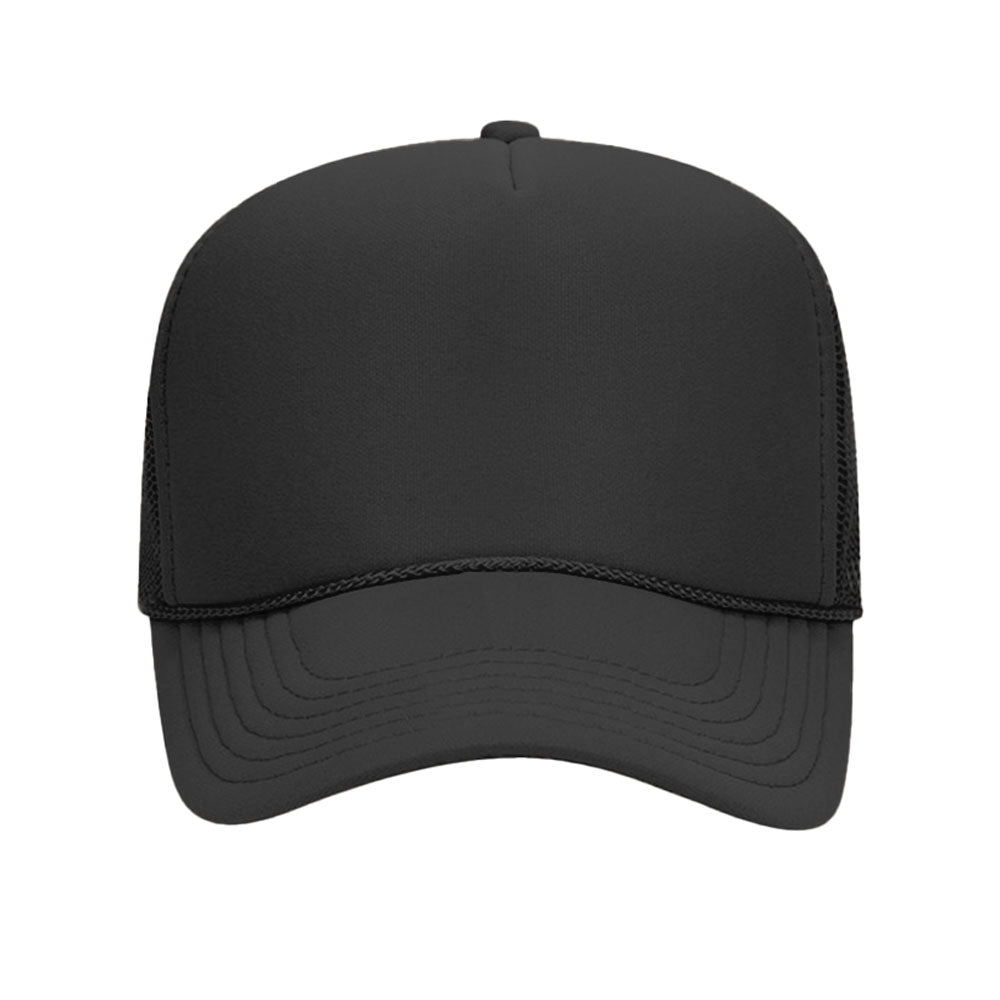 custom trucker hats with your design, logo, text with no minimum, ships next day in black color