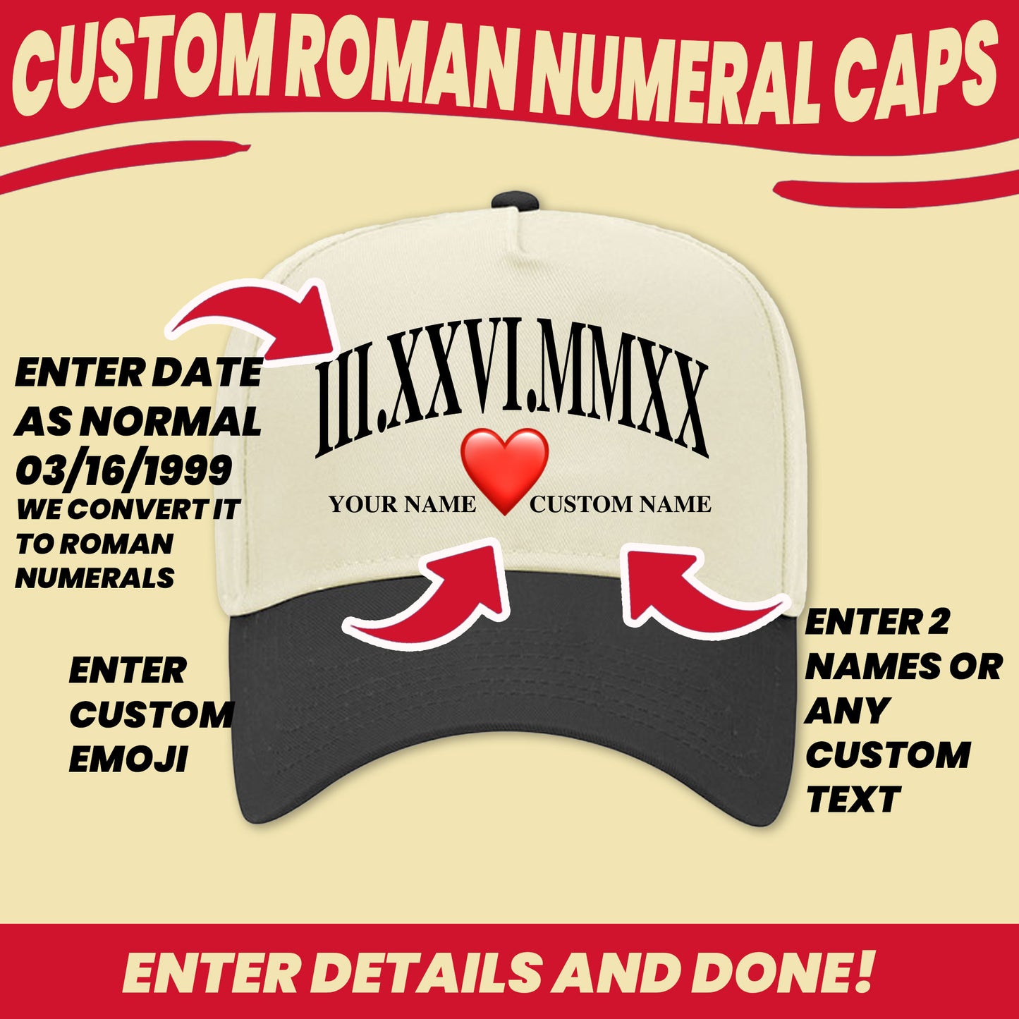 Custom Anniversary Caps with Date & Names