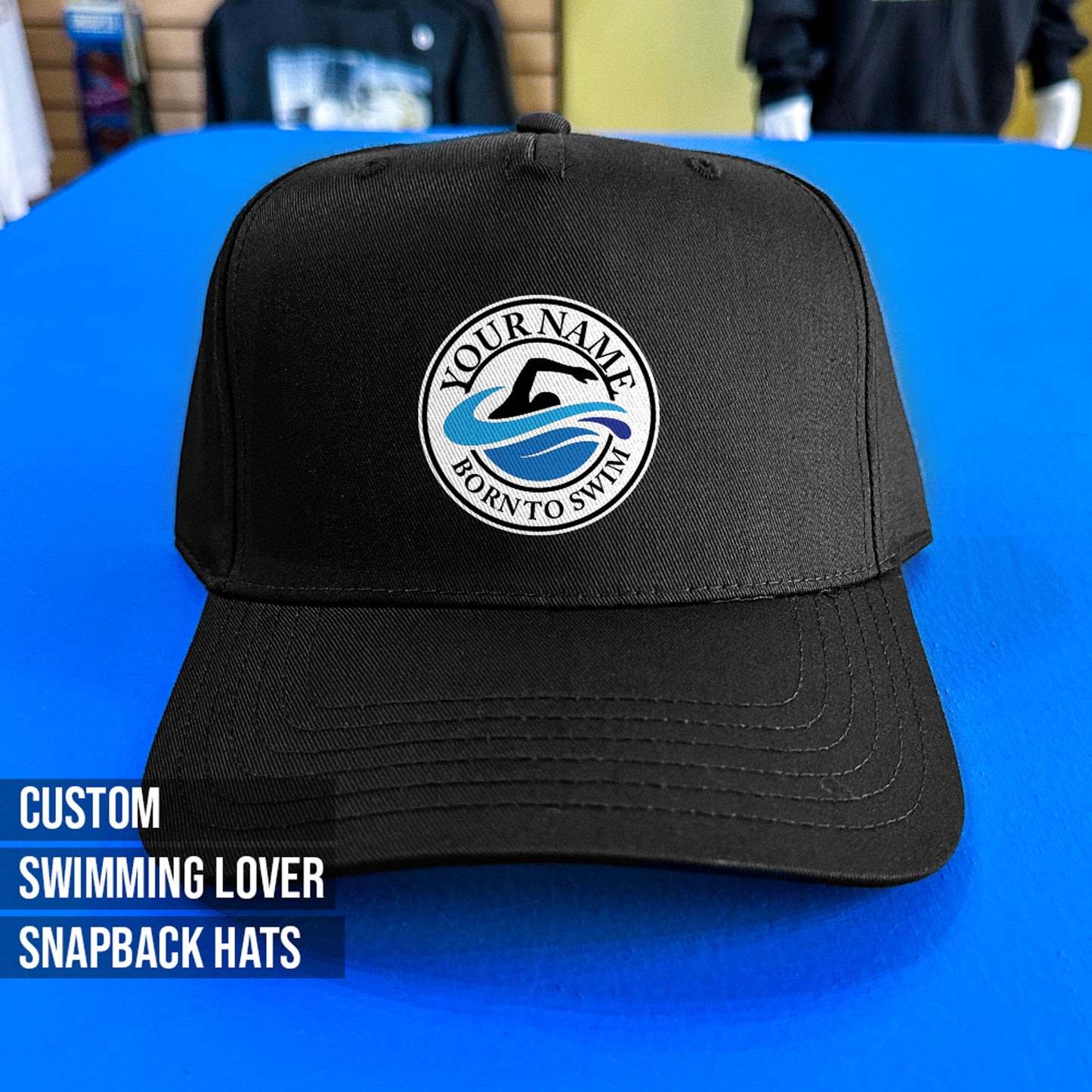 gift for swimmers black  hat personalized with your text