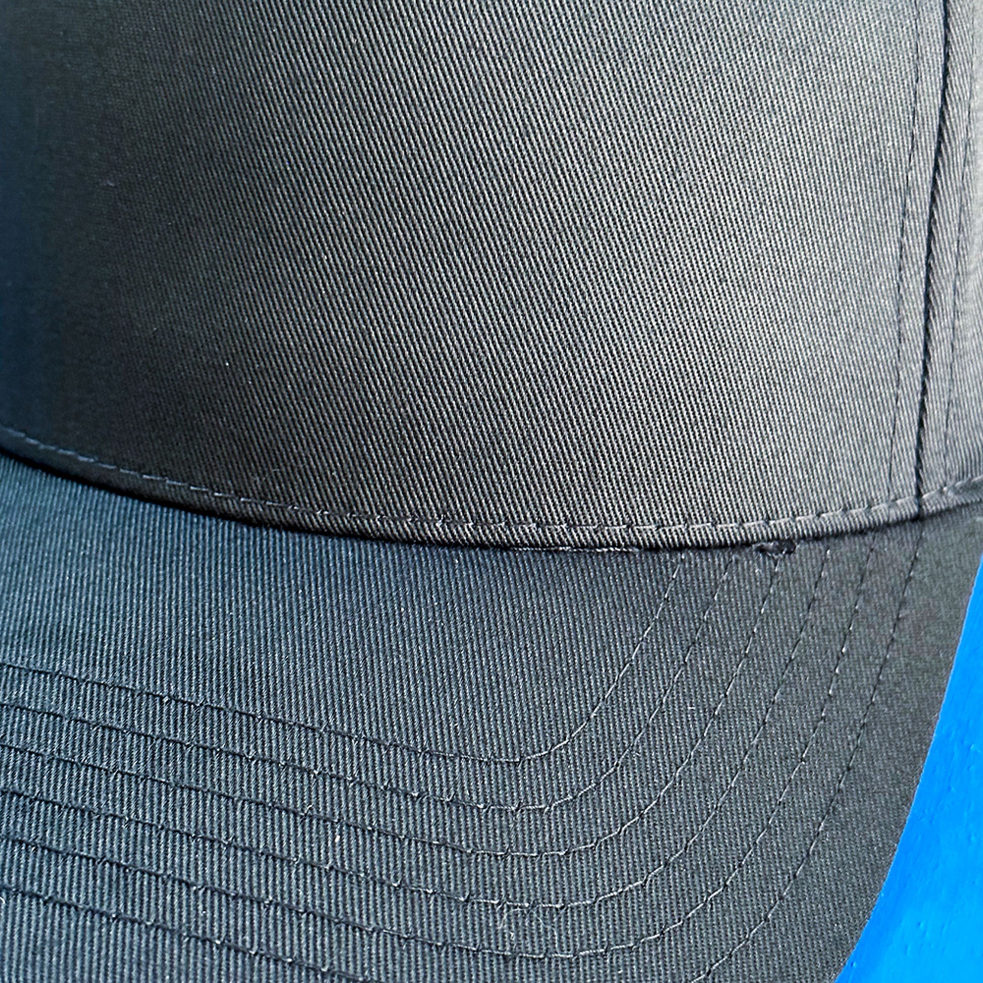 gift for swimmers black  hat personalized with your text close up of brim