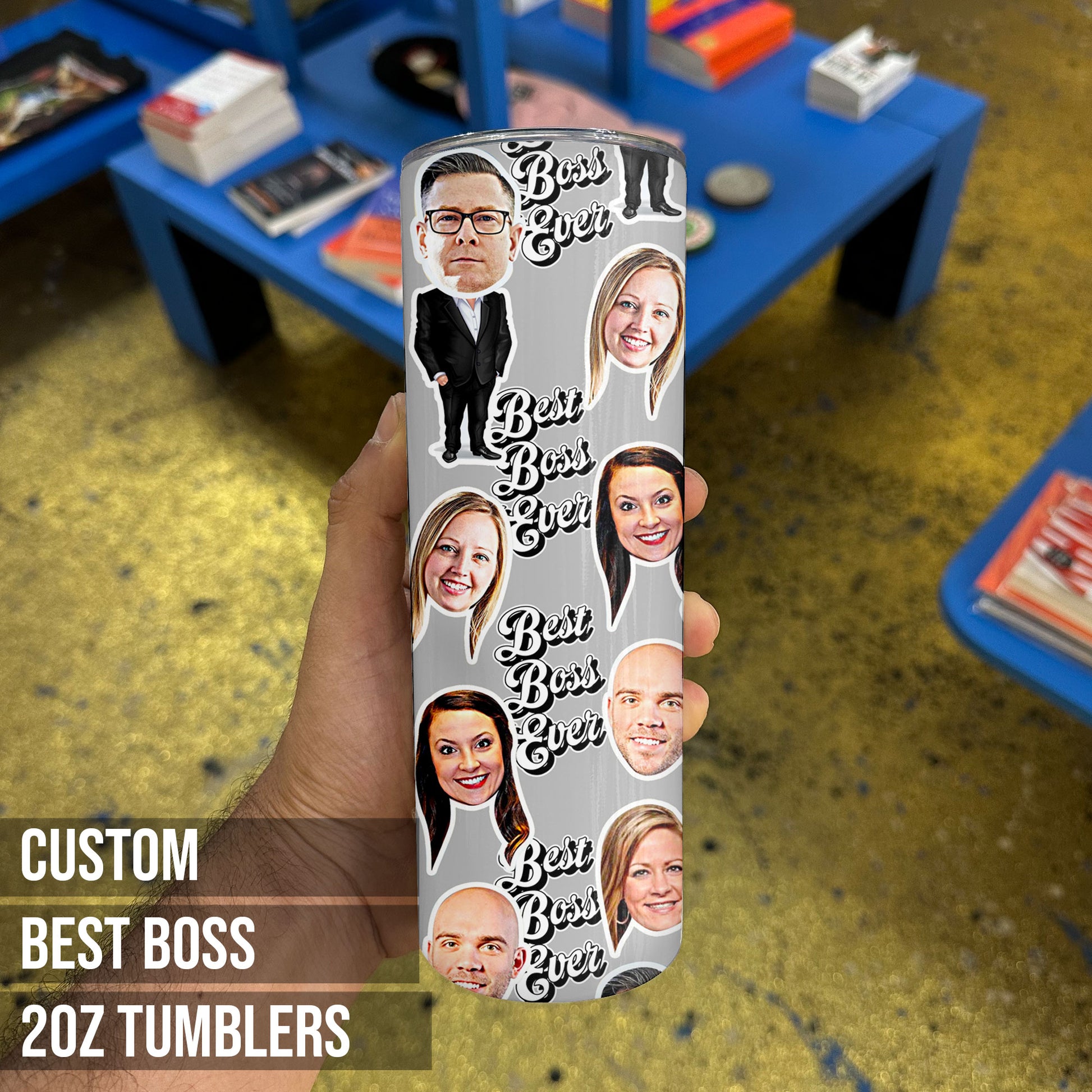Personalized boss gift tumblers with faces