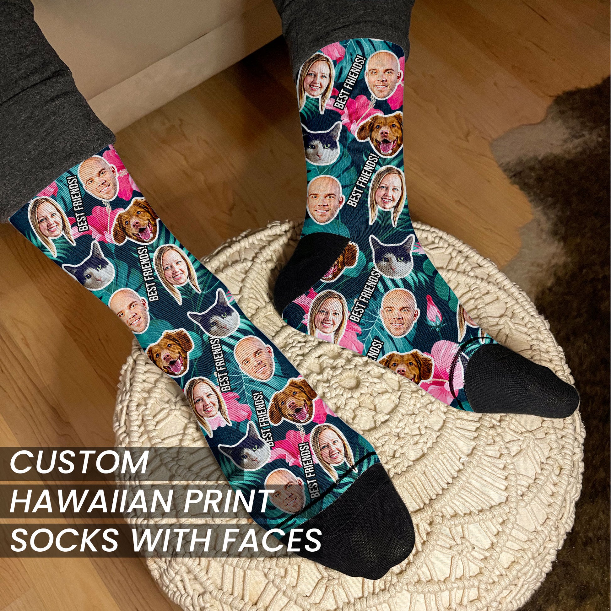 personalized hawaiian shirt style socks with your design on man's feet