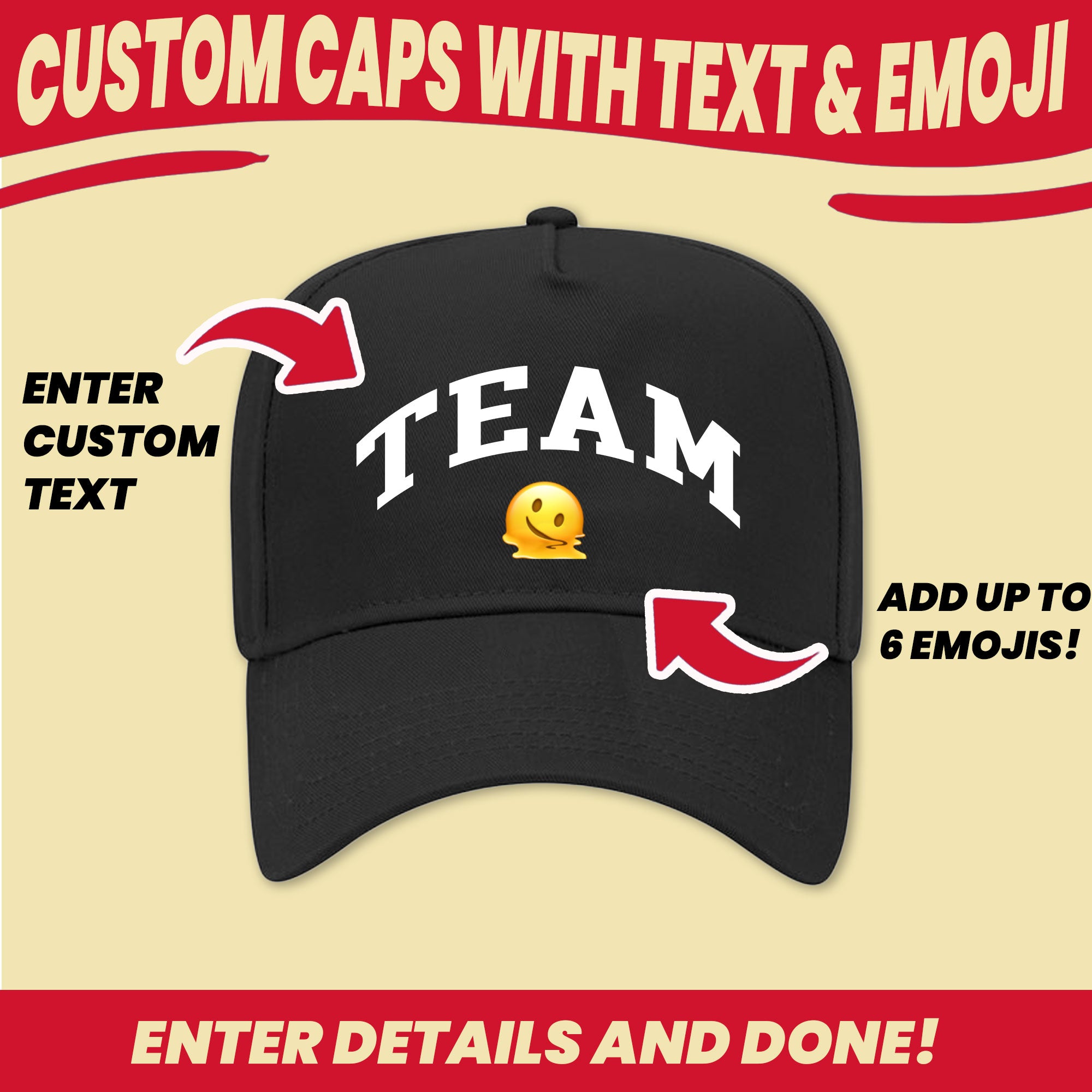 Custom Caps with Your Emoji Text No Minimum Ships Next Day Undisputed Brandworks