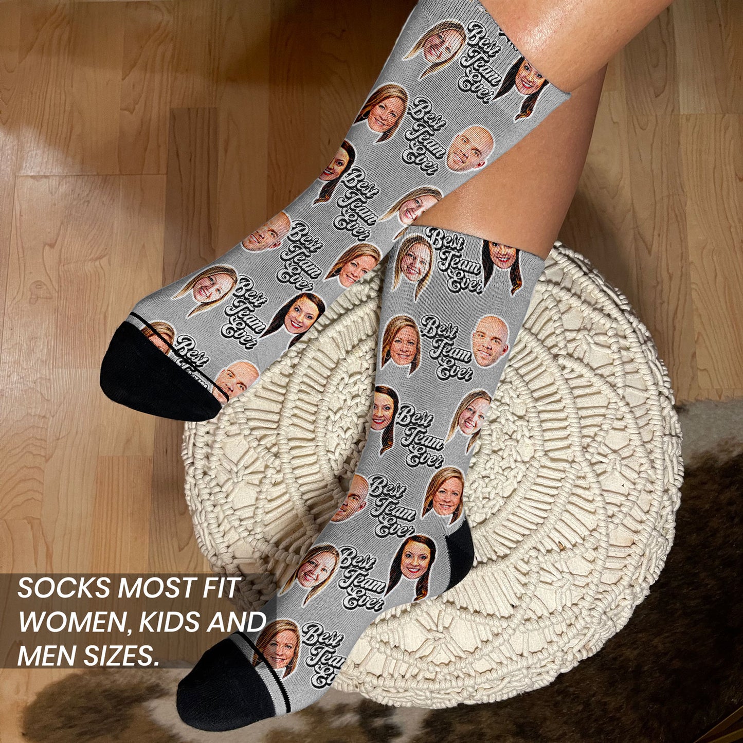 team building personalized gifts socks with faces on woman&#39;s feet