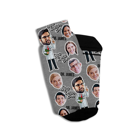 personalized socks with doctor&#39;s face and medical team in grey