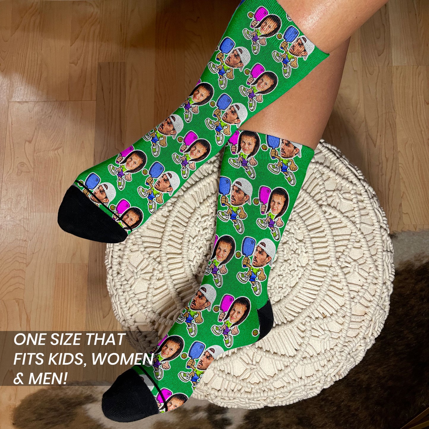 pickleball socks in green on a female's feet to show fit