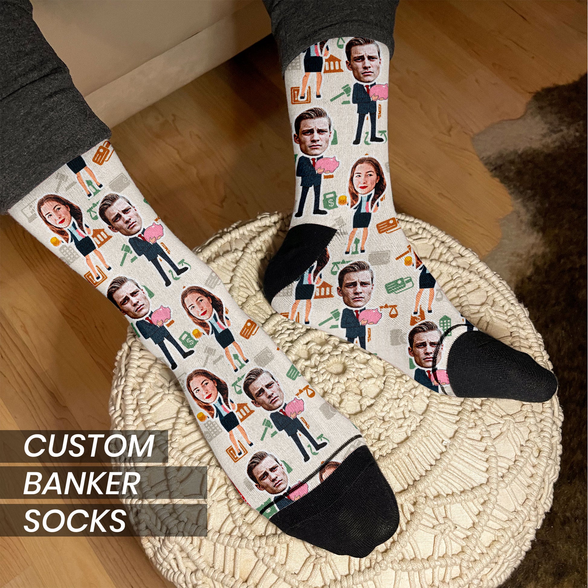 banking gift socks on male's feet