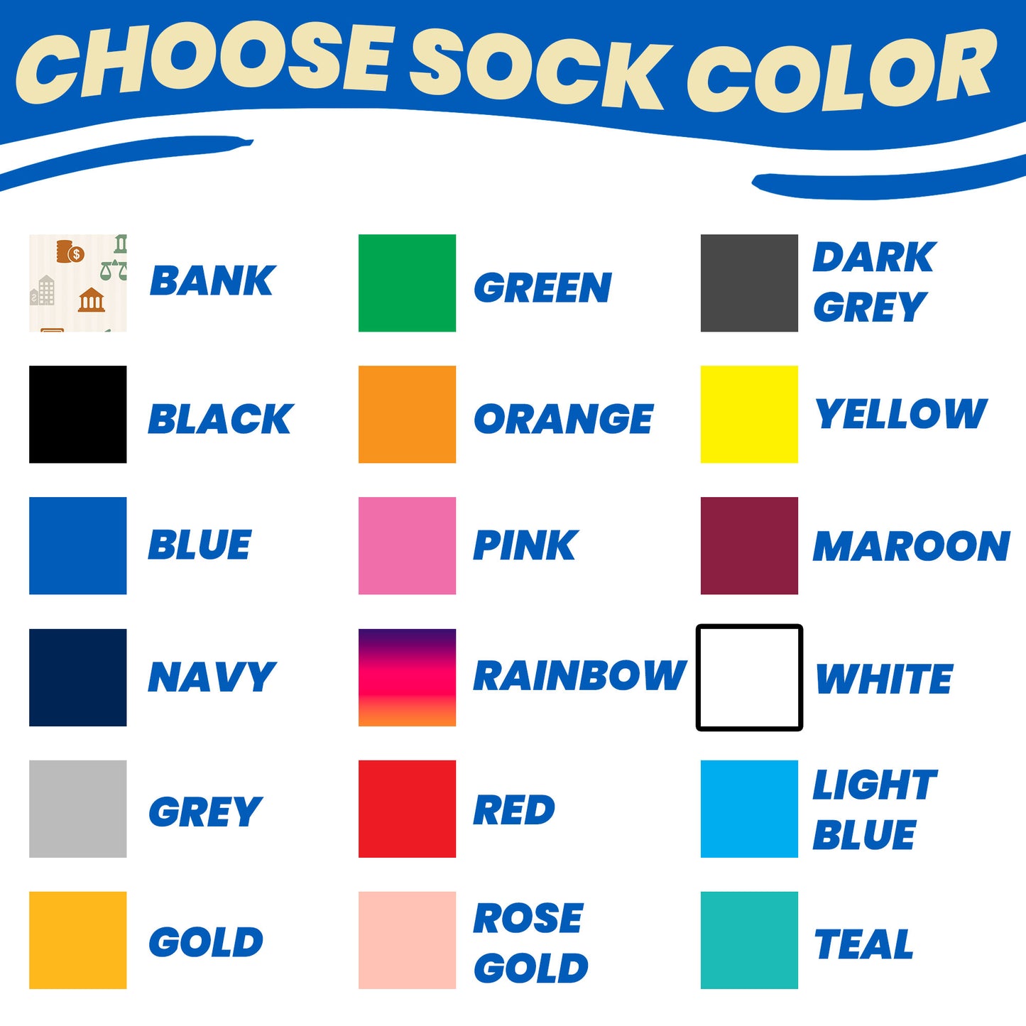 baking gift socks showing all sock color options