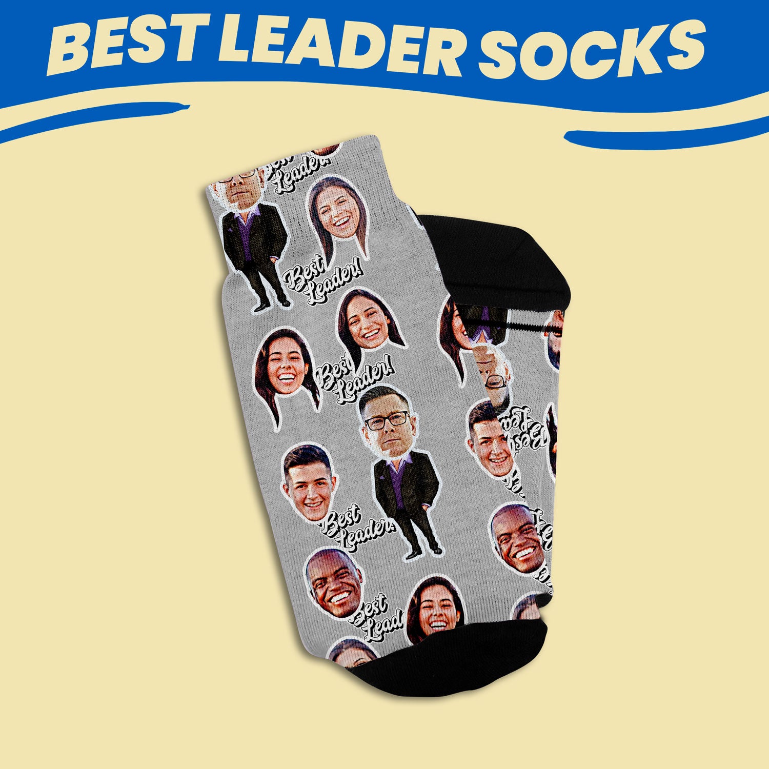best leader boss day gift socks personalized with faces of coworkers