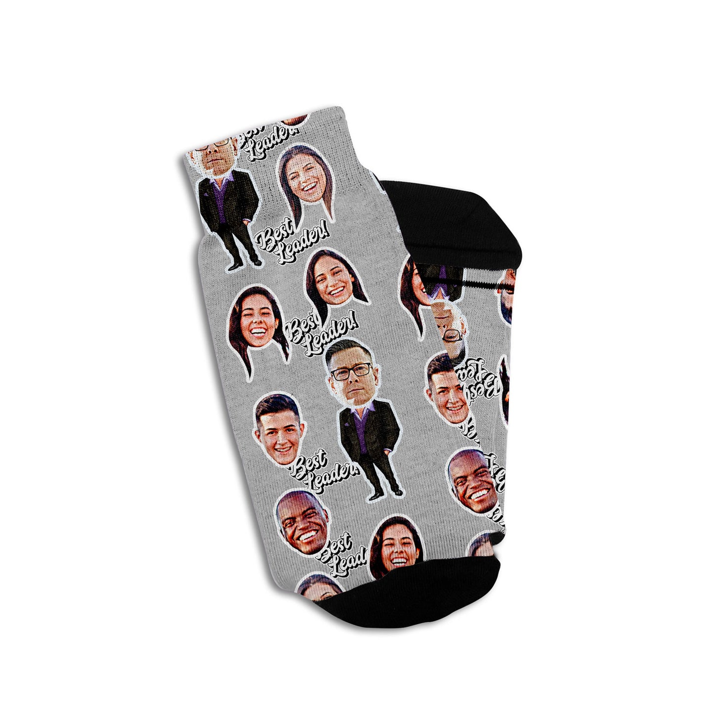 best leader boss personalized socks with tex in grey with faces