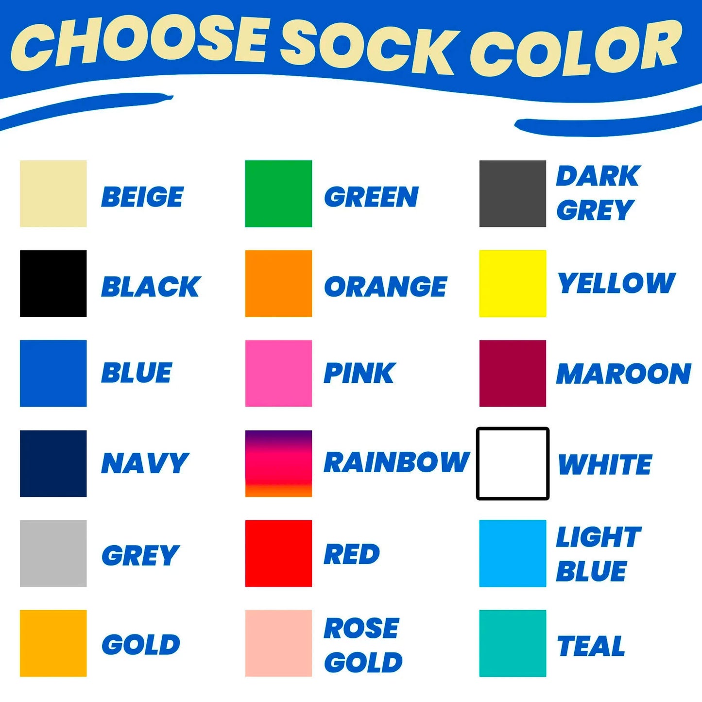 personalized socks in bulk sock color options