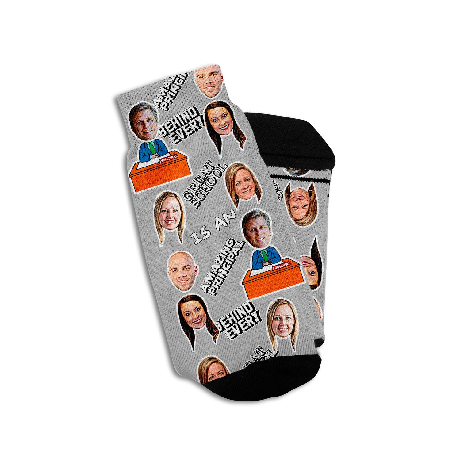 personalized school principal socks with faces of the staff