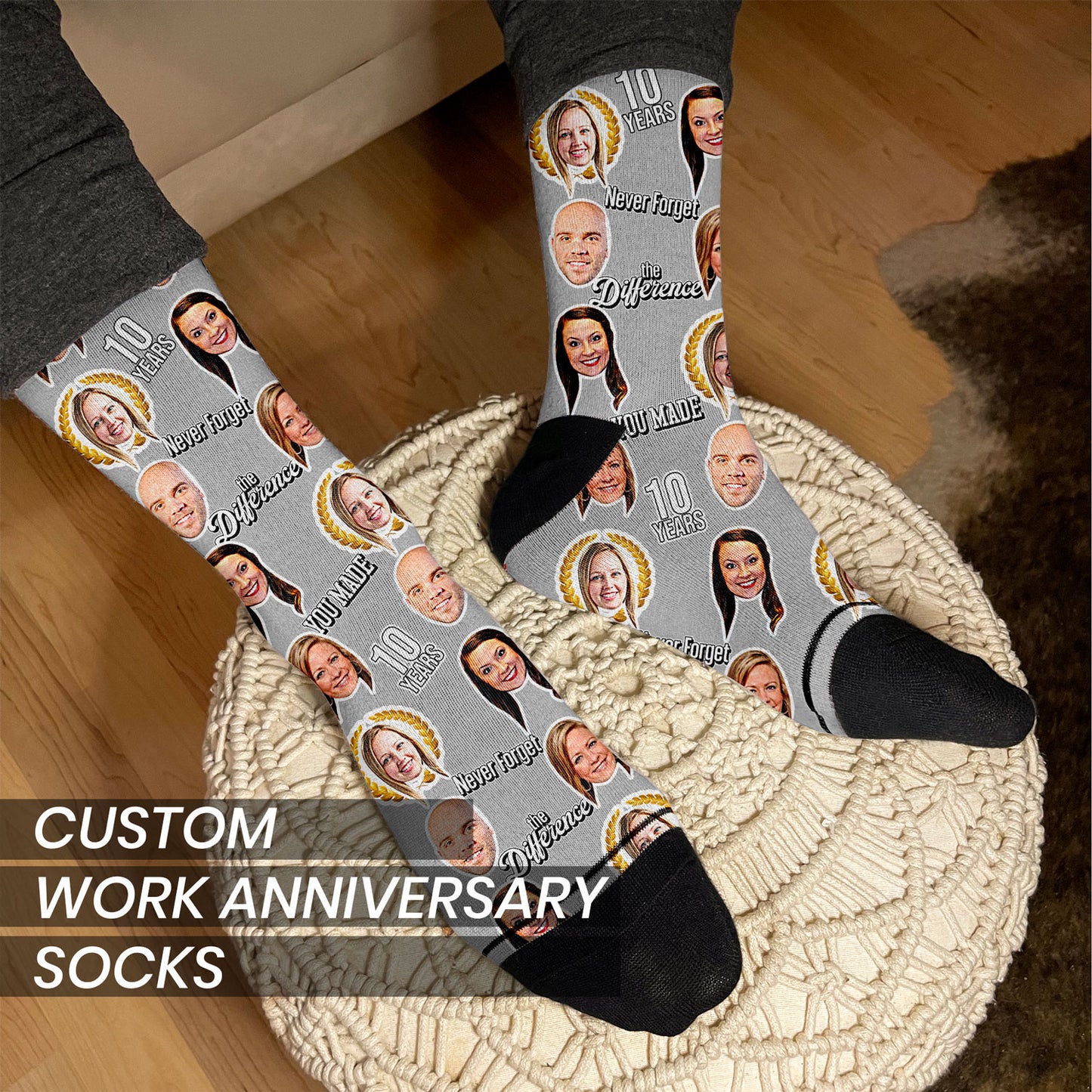 employee anniversary personalized socks with coworkers faces on men feet
