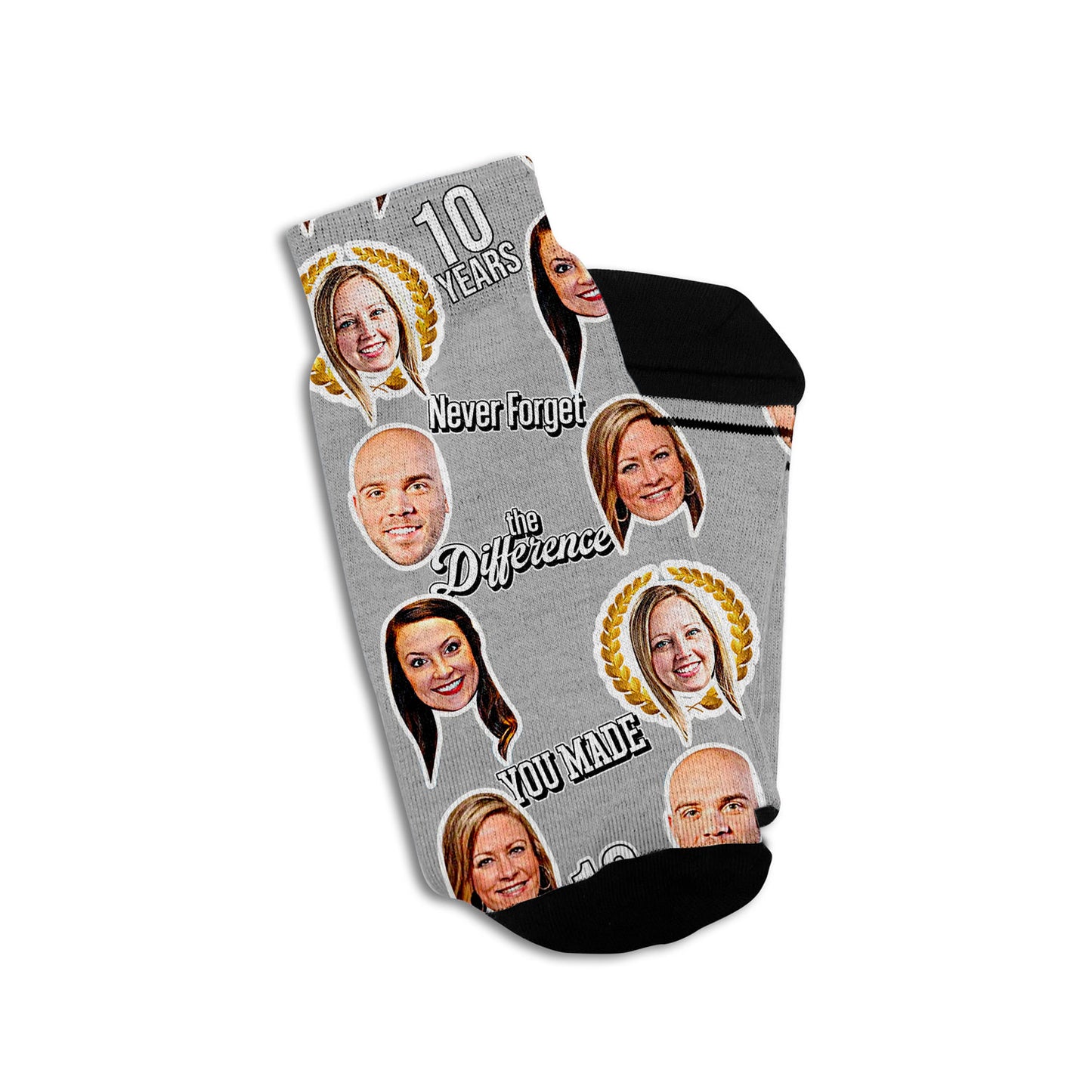 employee anniversary personalized socks with coworkers faces on grey